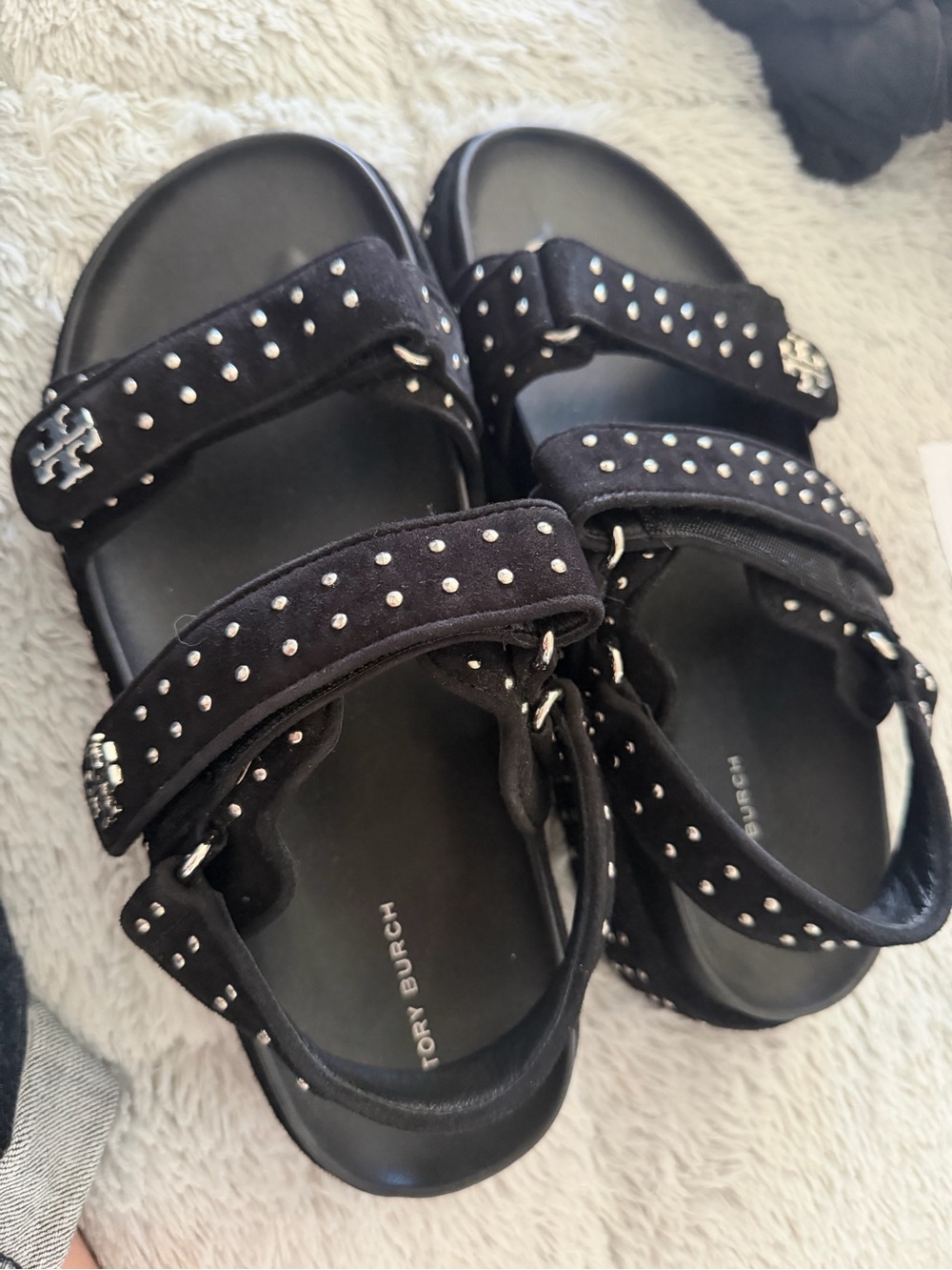 Tory Burch Black Studded Velcro Strap Sandals